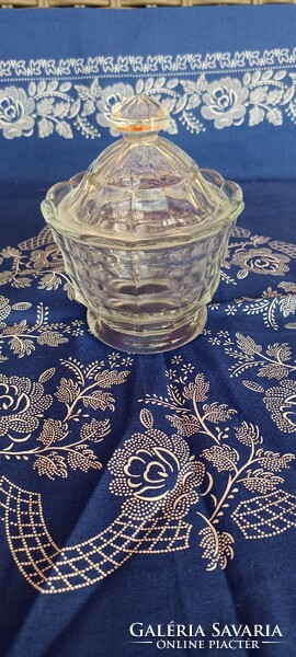 Old thick-walled pressed glass bonbonier with lid, sugar holder