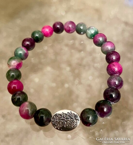 Persian jade unisex mineral bracelet pink purple, green, tree of life