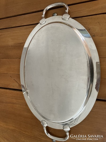 Oval tray with silver-plated handles