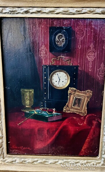 Vilmos Gerritsen 1878-1920 still life, interior with clock
