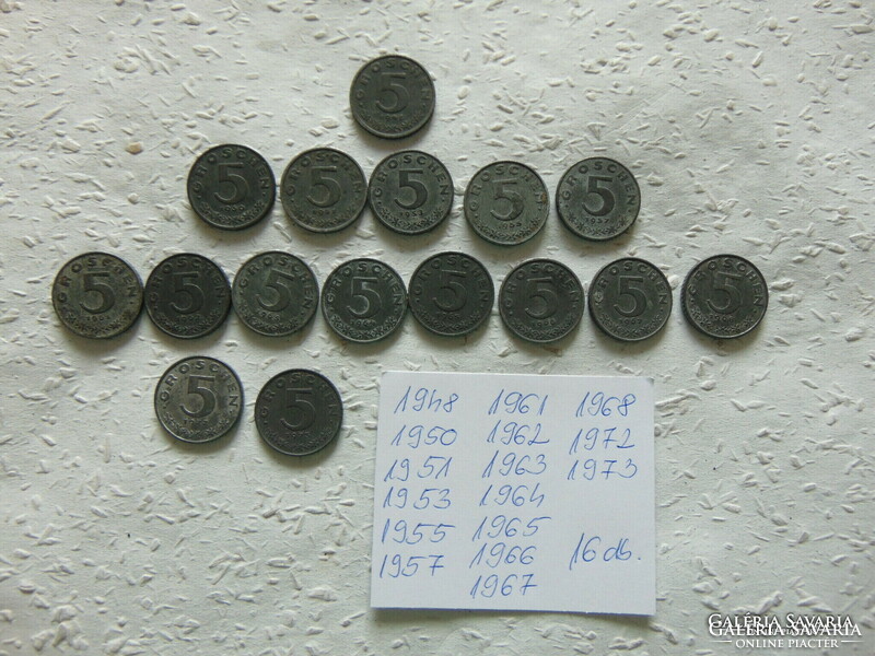 Austria zinc 5 groschen 16 pieces lot! All different years