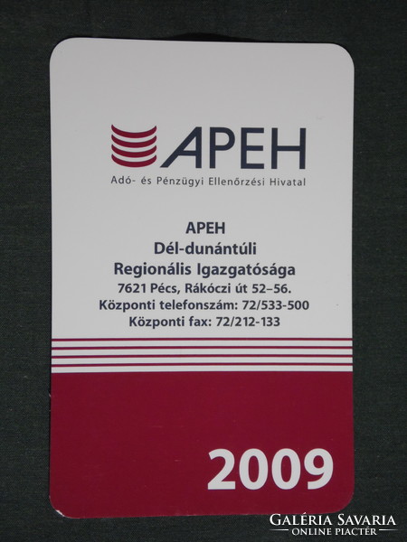 Kártyanaptár, APEH igazgatóság, Pécs, 2009, (6)