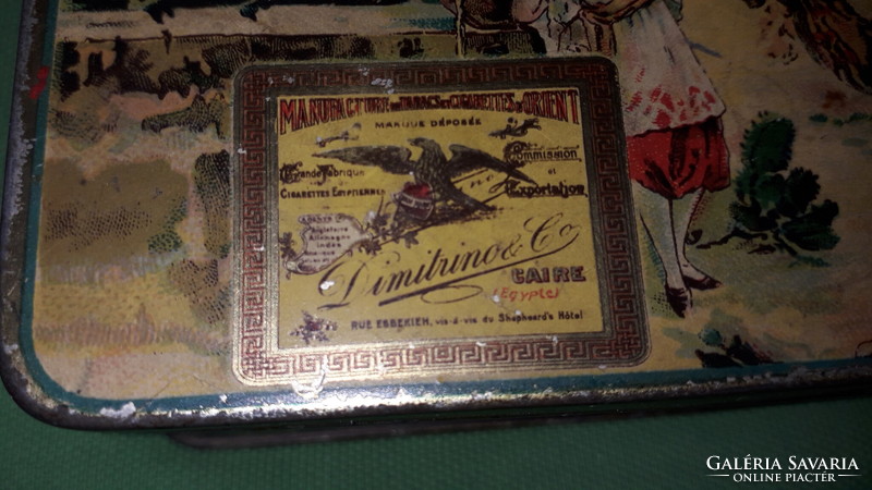 1910. DIMITRINO & CO.valaha 100db cigarettát tartalmazó festett dísz cigaretta doboz a képek szerint