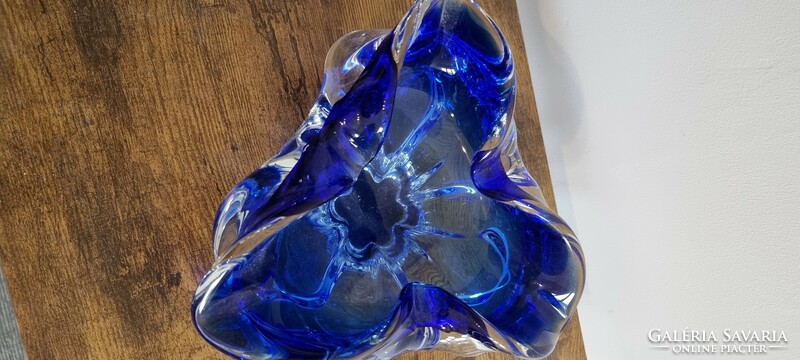 Muranoi(?) kék üveg hamutartó, tál