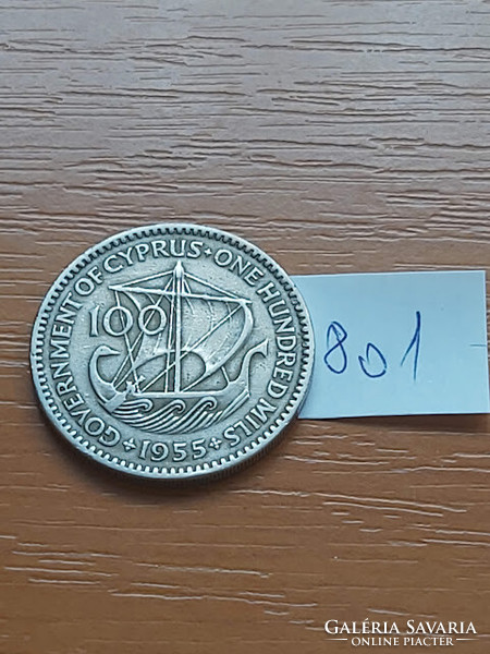 CIPRUS 100 MILS 1955 Réz-nikkel, II. Erzsébet kirélynő  #801