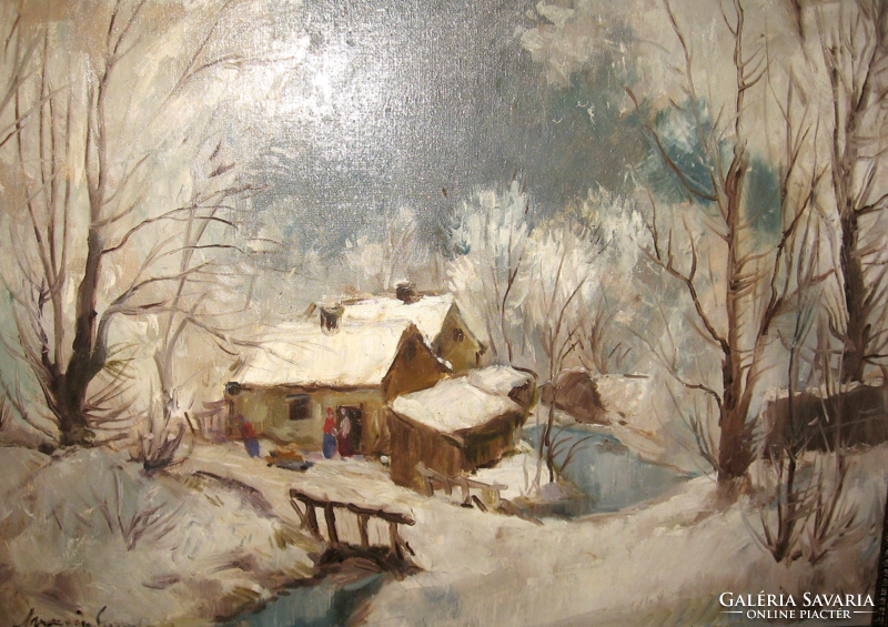 Fantastically beautiful guaranteed original Gyula from Maros / 1915-2003 / picture: winter idyll