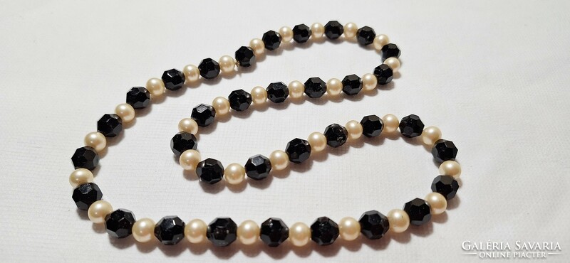 Vintage faceted black glass string of beads with spacers