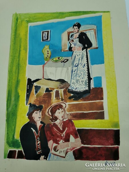 Modern festmény 2. 1969-ből, akvarell 20,5 cm x 15,5 cm
