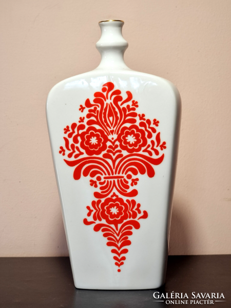 *Alföldi porcelain brandy pslack. Decorated with a red folk pattern.