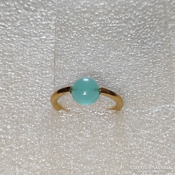 Csodás aranyozott gyűrű Menta színű kővel! A kő forgatható (56)
