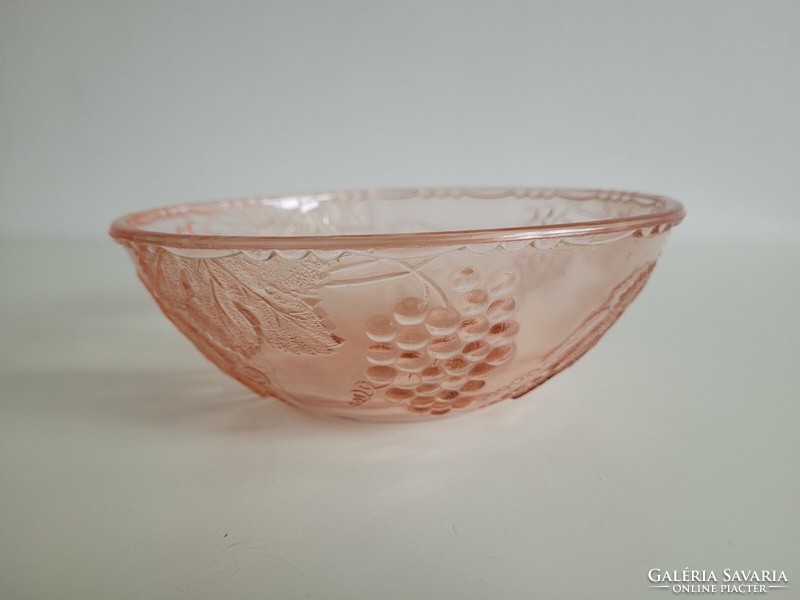 Régi üvegtál szőlő mintás rózsaszín kompótos kínáló tál