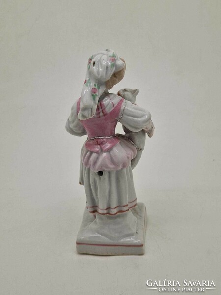 German antique porcelain figurine of a little girl with a cat 13 cm