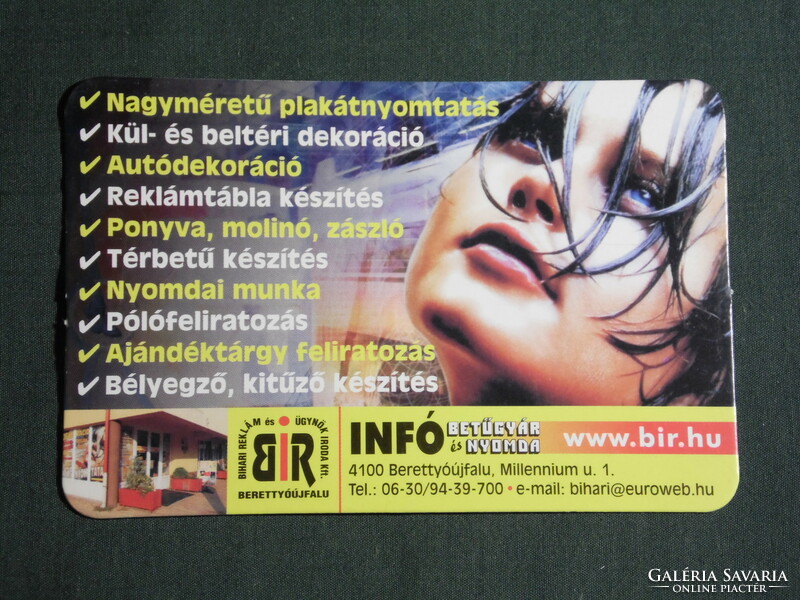 Kártyanaptár, Info betűgyár nyomda, Berettyóújfalu, női modell, 2010,  (6)