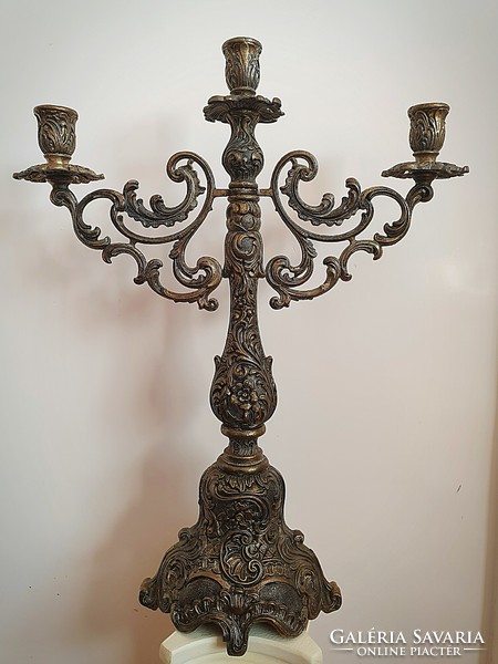 Large old copper 3-prong candle holder