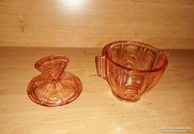 Antique coral colored glass sugar bowl (23/d)