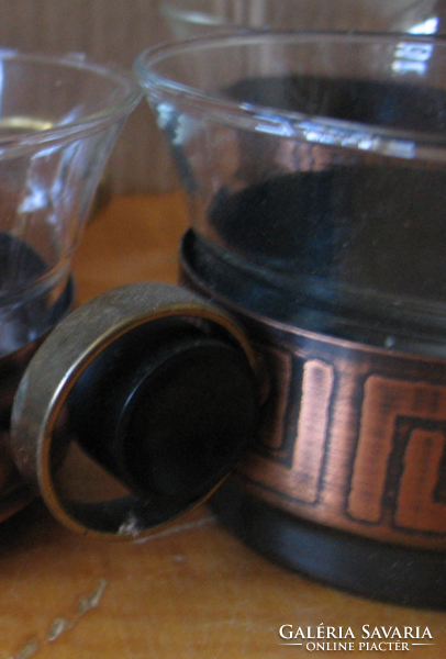 4 db retro jénai teás, kávés , forralt boros pohár kerek réz és műanyag füllel