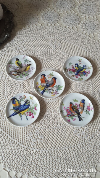 Small royal porcelain plates with birds, 5 pcs.