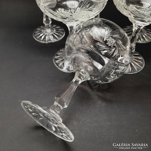 Set of polished crystal stemmed champagne or liqueur glasses, 6 pieces in one