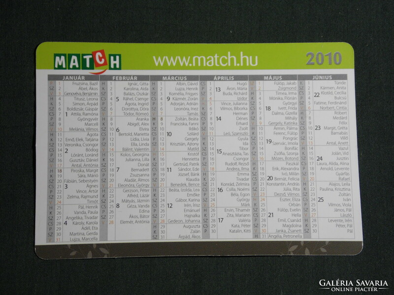 Card calendar, match grocery stores, department store, name day, 2010, (6)
