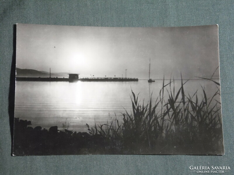 Postcard, Balaton beach, pier, harbor, sunset view