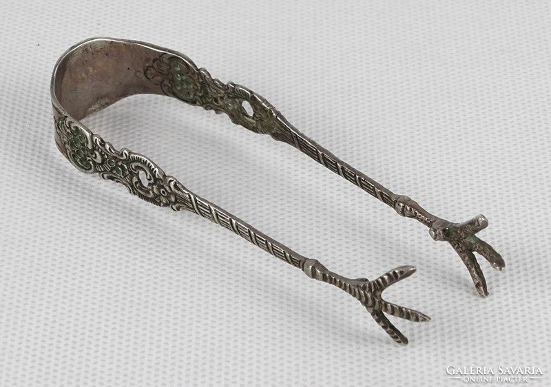 1P845 antique 800 fine silver bird's foot baroque sugar tweezers