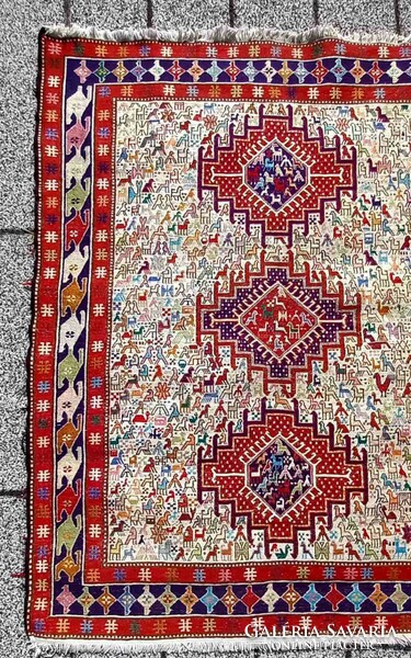 Iráni kézi Soumak Shahsavan kilim szőnyeg.113 cm - 142 cm. Alkudható!