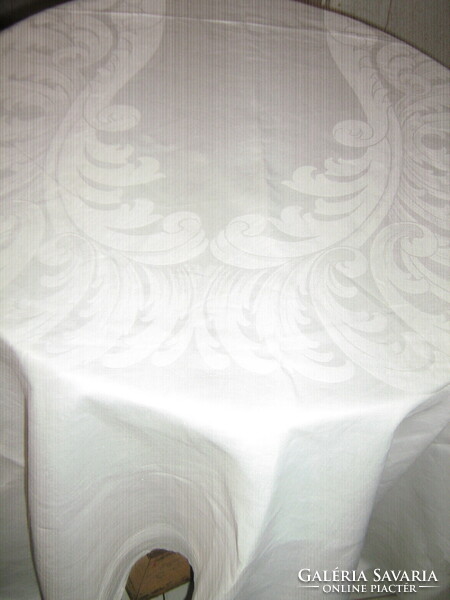 Beautiful antique vintage baroque acanthus leaf pattern white huge damask tablecloth