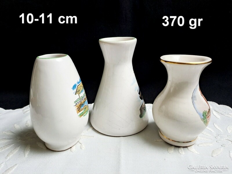 3 Bodrogkeresztúr and ksz ceramic vases with beech, miskolc, mass roof view and inscription + gift