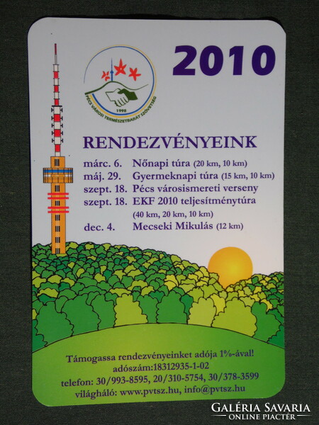 Kártyanaptár, Pécs természetbarát szövetség,grafikai rajzos, tévétorony,rendezvény, 2010,  (6)