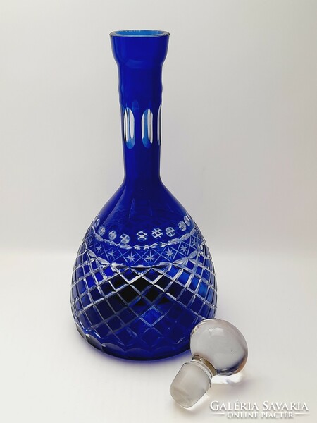 Csiszolt kék nagyméretű üveg pohár készlet palackkal
