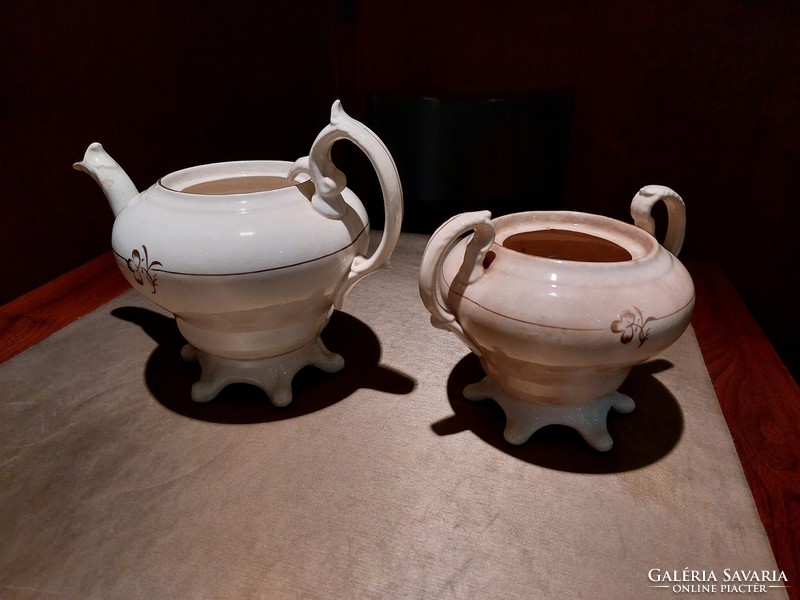 Antique teapot and sugar bowl in glazed stoneware