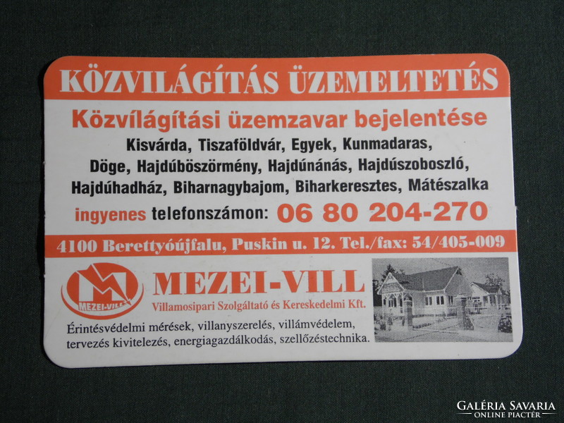 Kártyanaptár, Mezei Vill Kft, közvilágítás üzemeltetés szolgáltatás, Kisvárda,Egyek,Döge, 2010,  (6)
