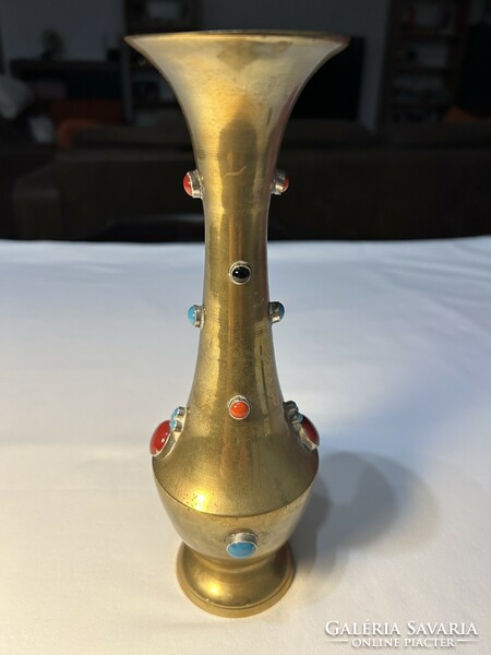 Copper vase decorated with interesting semi-precious stones