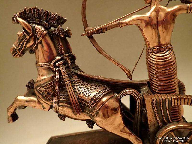 Vintage Horse Rider Chariot Bow Archer Copper Bronze Metal Plating Bronzed Resin Plaster Figure Statue