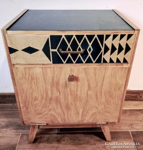 Retro renovated bedside table, small chest of drawers