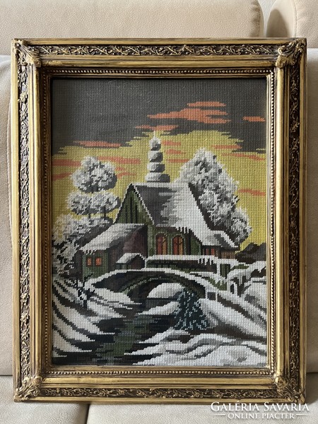 Snowy church tapestry