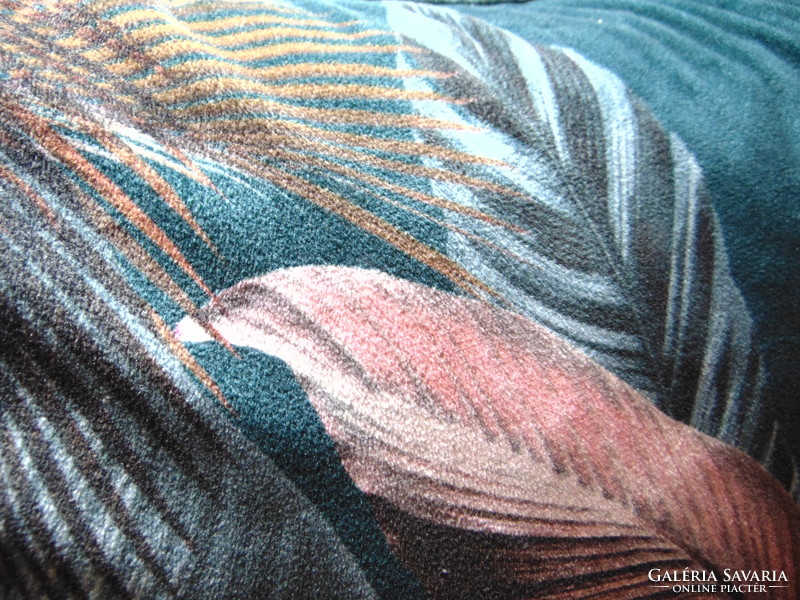 Emerald green velvet decorative cushion cover in a pair with a feather pattern