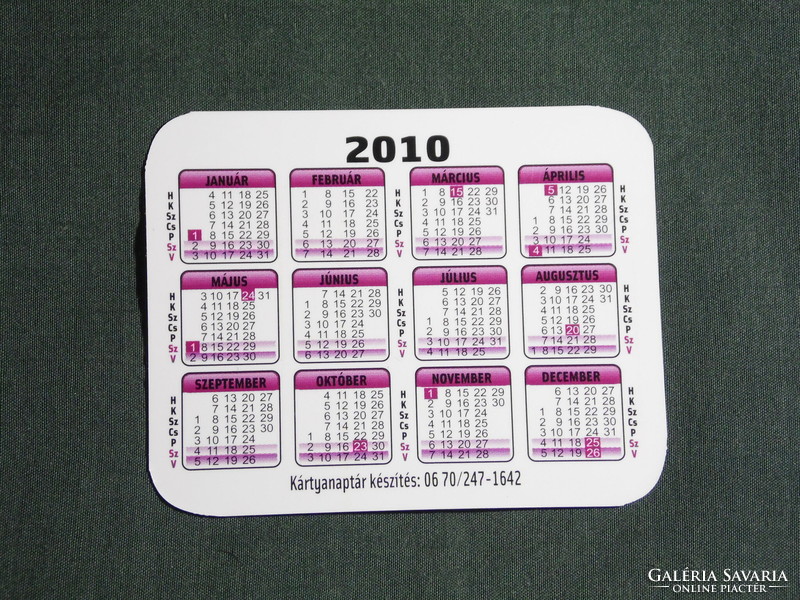 Card calendar, small size, Tamás Marx tire shop, Pécs, 2010, (6)