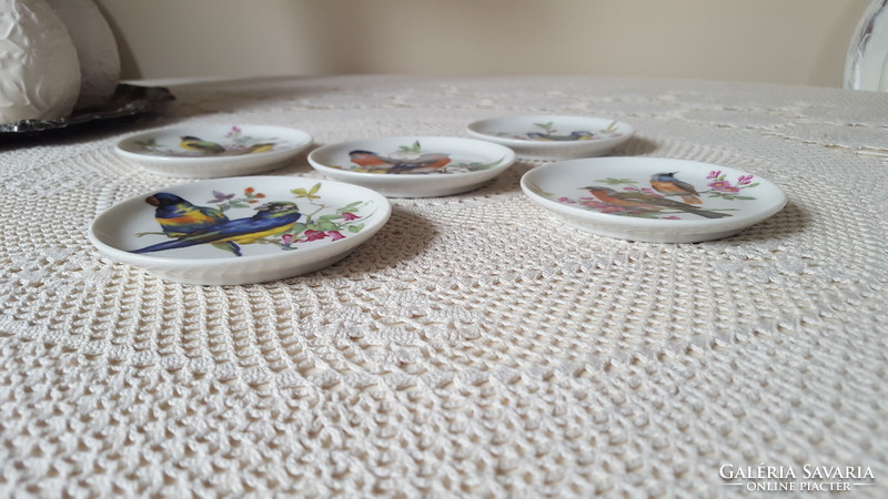 Small royal porcelain plates with birds, 5 pcs.