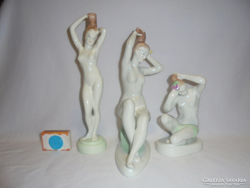 Three pieces of aquincum porcelain female nude figure, nipp - together