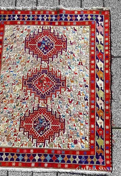 Iráni kézi Soumak Shahsavan kilim szőnyeg.113 cm - 142 cm. Alkudható!