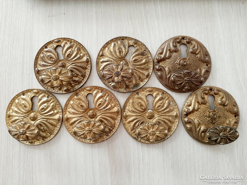 Art Nouveau copper key tags with tooth handles 7 pcs