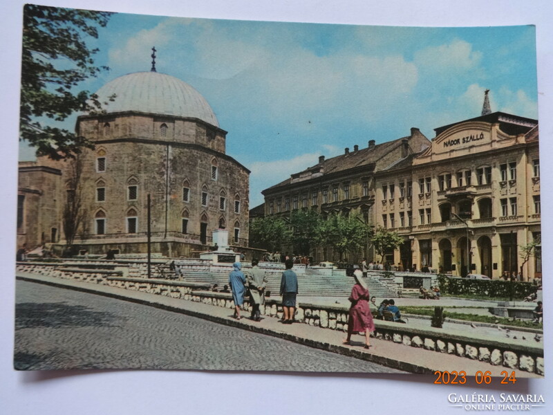 Old postage-paid postcard: Pécs, Széchenyi Square (1963)
