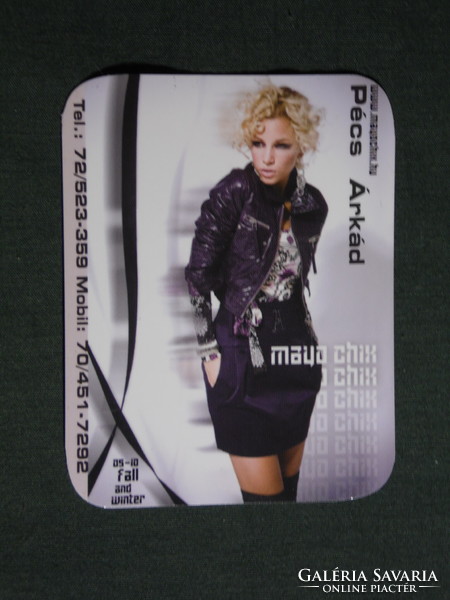 Kártyanaptár, kis méret, Mayo Chix ruházat divat üzletek,Pécs Árkád, erotikus női modell, 2010,  (6)