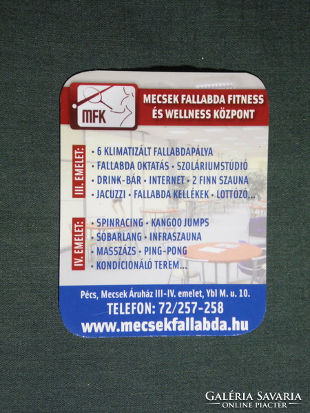 Kártyanaptár, kisebb méret, MFK Mecsek fallabda központ, Mecsek Pláza Pécs, 2010,  (6)