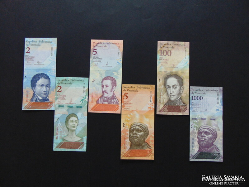 Lot of 6 bolivar banknotes from Venezuela! Unfolded banknotes