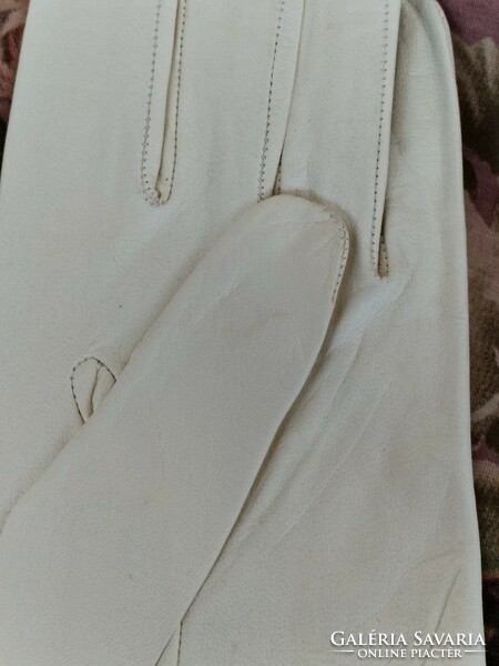 Genuine leather women's gloves - romantic / beige