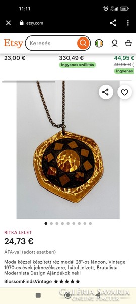 Jelzett vörös réz Moda pendant láncon 12000.- értékben