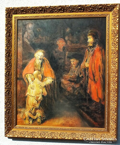 After Rembrandt: the return of the prodigal son signed c.Fritsch, 60x50 oil canvas