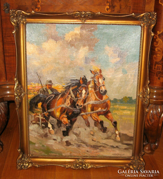 Startled horses wonderful original Zoltan Abonyi / 1907-/ painting